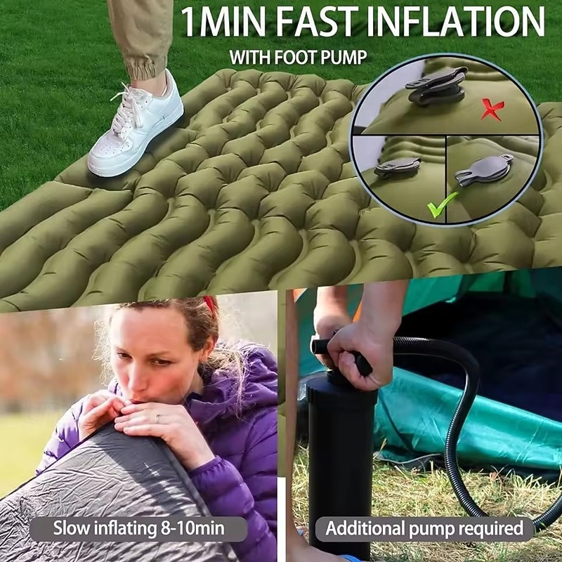 Double Mattress - Self Inflatable 4 Thickened Pillow Built-in Foot Pump Air Mattress for Hiking Travel Tents Portable Camping Mattress3