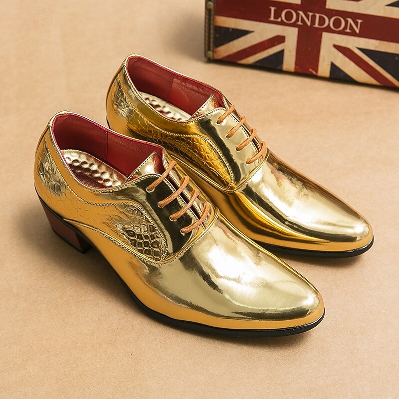 Men's Gold Metallic Lace-Up Oxford Shoes - Sleek, Glossy Formal Footwear for Special Occasions3