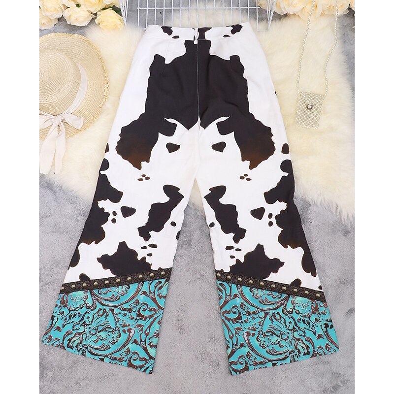 Women's Wide Leg Pants Trousers Fashion Streetwear Full Length Natural Floral Pocket Print Outdoor Comfortable Going out Weekend Black Summer Regular Fit3