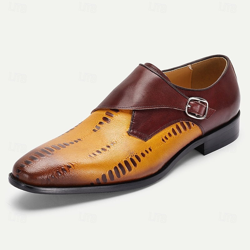 Men's Premium Leather Monks Strap Dress Shoes with Perforated Detailing for Formal Occasions and Business Meetings2