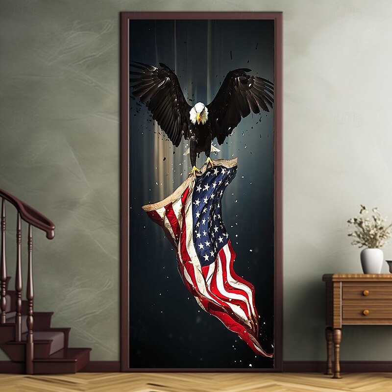 4th of July Door Decorations Door Covers Independence Day American Patriotic Egale Door Tapestry Door Curtain Decoration Backdrop Indoor/Outdoor Door Banner for Front Door Farmhouse2