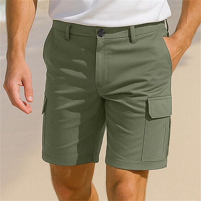 Men's Cargo Shorts Outdoor Shorts Beach Shorts Hiking Shorts Elastic Waist Multi Pocket Straight Leg Plain Breathable Moisture Wicking Knee Length Casual Daily Holiday Vacation Fashion Black Green4