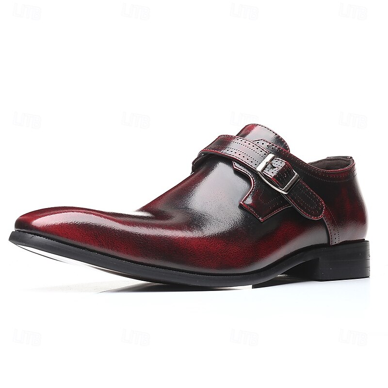 Men's Burgundy Monk Strap Dress Shoes – Glossy Faux Leather Formal Shoes with Square Toe for Weddings, Business, and Evening Events2