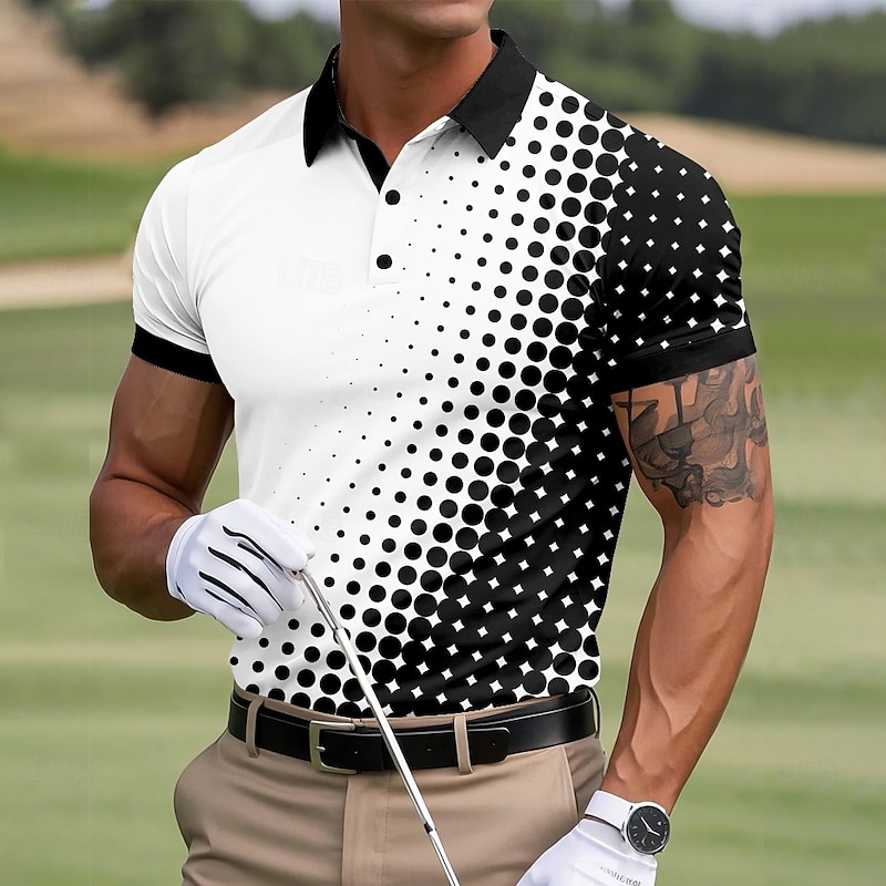 Men's Geometric Pattern Sports Polo Shirts Short Sleeve Polo Shirts Collared Shirts Casual School Outdoor Daily Wear 3D Print Summer Black Red Sky Blue