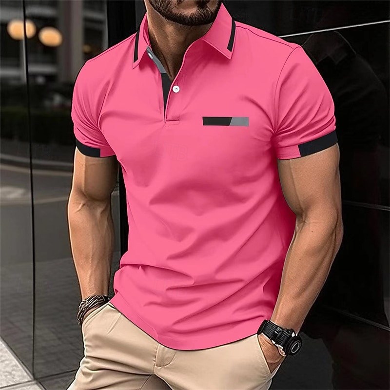 Men's Golf Shirt Golf Polos Shirts Work Casual Lapel Short Sleeve Basic Modern Color Block Patchwork Buttons Spring Regular Fit Black Blue sky blue Brown Green Light Grey Golf Shirt - Main Image