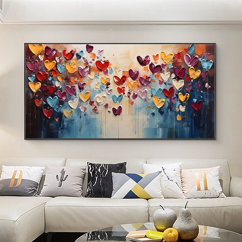 Mintura Handmade Abstract Heart Chart Press Oil Paintings On Canvas Wall Art Decoration Modern Picture For Home Decor Rolled Frameless Unstretched Painting2