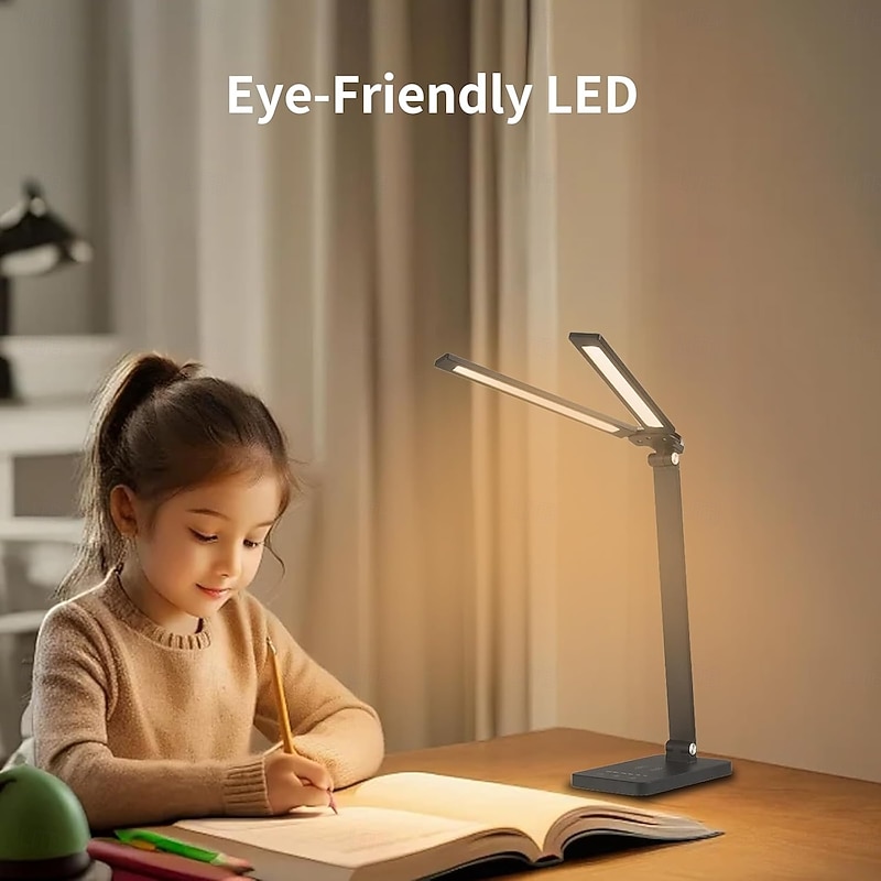 Double Head LED Desk Lamp Dimmable Touch Control and 5 Lighting Modes Dual Swing Arms USB Charging Ports Eye-Caring Table Lamps for Upright Piano Music Stand Nail Home & Office3