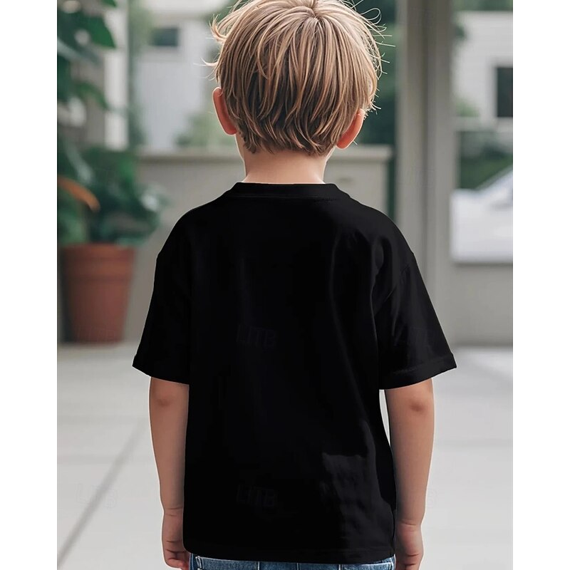 100% Cotton American Independence Day Kids Boys Black American Flag T shirt Tops Crew Neck Short Sleeve Vacation Casual Daily Wear Fashion Sport Print Summer2