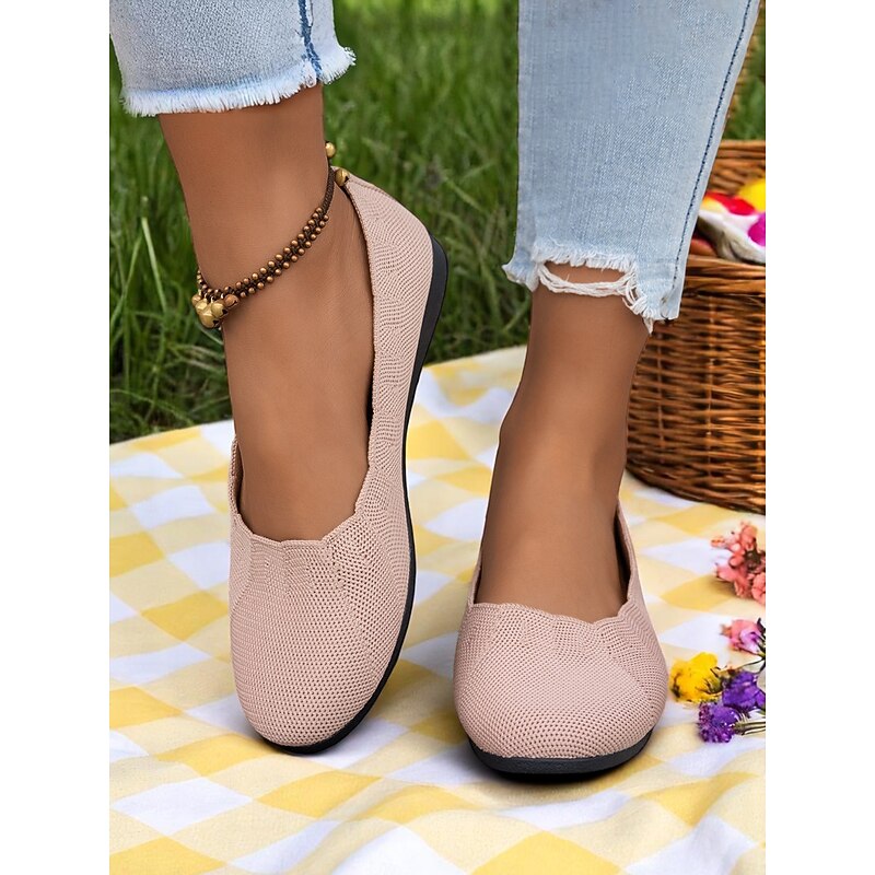 Women's Flyknit Slip-On Flats - Soft Knit Upper with Comfortable Stretch, Lightweight and Breathable, Ideal for Casual Wear and Summer Outings