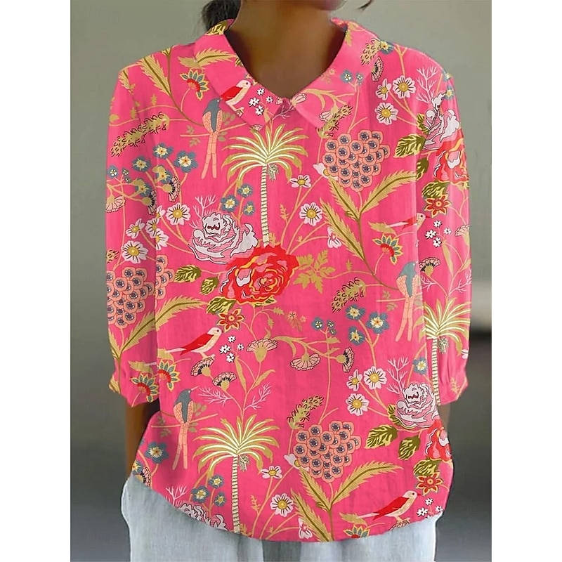 Women's Blouse Long Sleeve Peter Pan Collar Casual Floral Graphic Vintage Tropical Daily Collar Regular Tops Daily Buttons Print Pink Purple Green Light Blue Summer Spring2