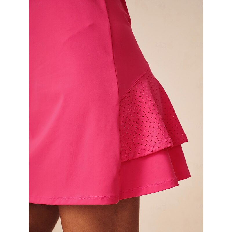 Women's Golf Dress Rose Red Sleeveless Dress Ladies Golf Attire Clothes Outfits Wear Apparel4