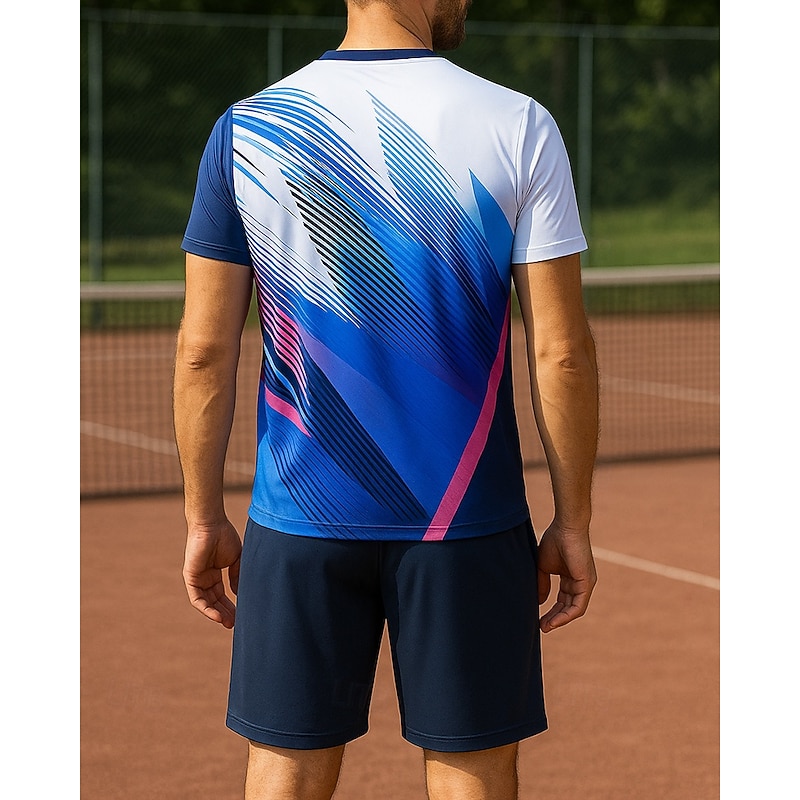 Men's Graphic Geometric Sports Set Shirts & Shorts Tennis Set Two-piece Suit Short Sleeves Sweat-Wicking Moisture Wicking Breathable Tennis Golf Pickleball Blue Green Tennis Clothing2