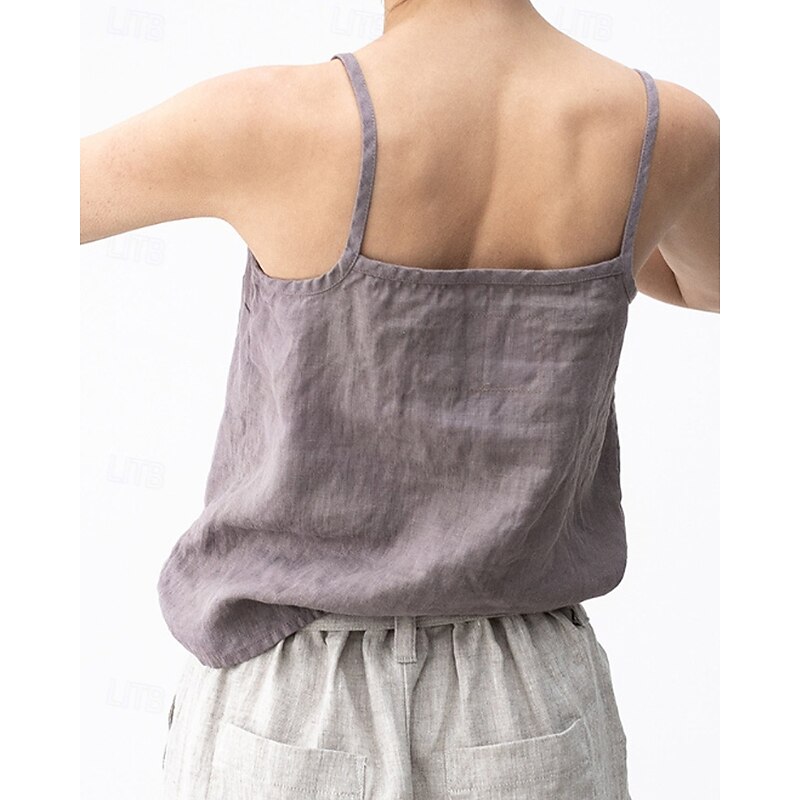 Women's Cotton Linen Vest Blouse Camisole Tank Top Plain Modern Casual Sleeveless V Neck Regular Tops Daily Going out Black White Purple Summer3