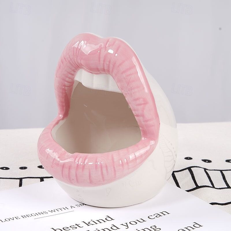Lip-Shaped Ceramic Ashtray, Decorative Home Ashtray for Living Room, Modern Desk Ornament for Home Decoration3