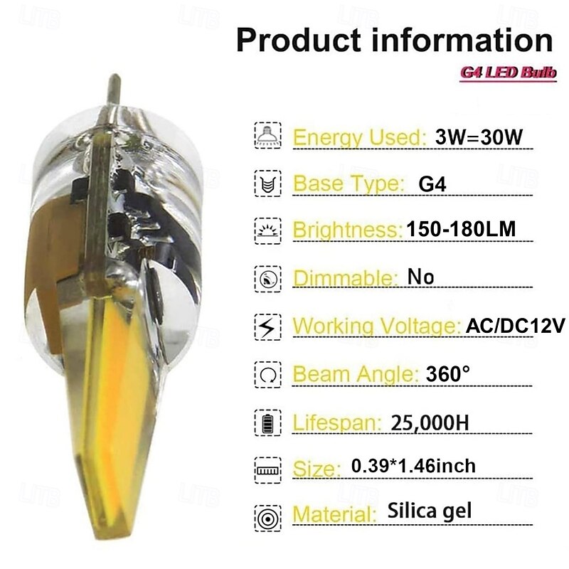 G4 LED Light Bulbs 3W Equivalent to 30W T3 JC Type Bi-Pin G4 Base Halogen Bulb AC/DC 12V G4 Bulb White Warm White for Under Cabinet Light Ceiling Lights RV Boats 10pcs2