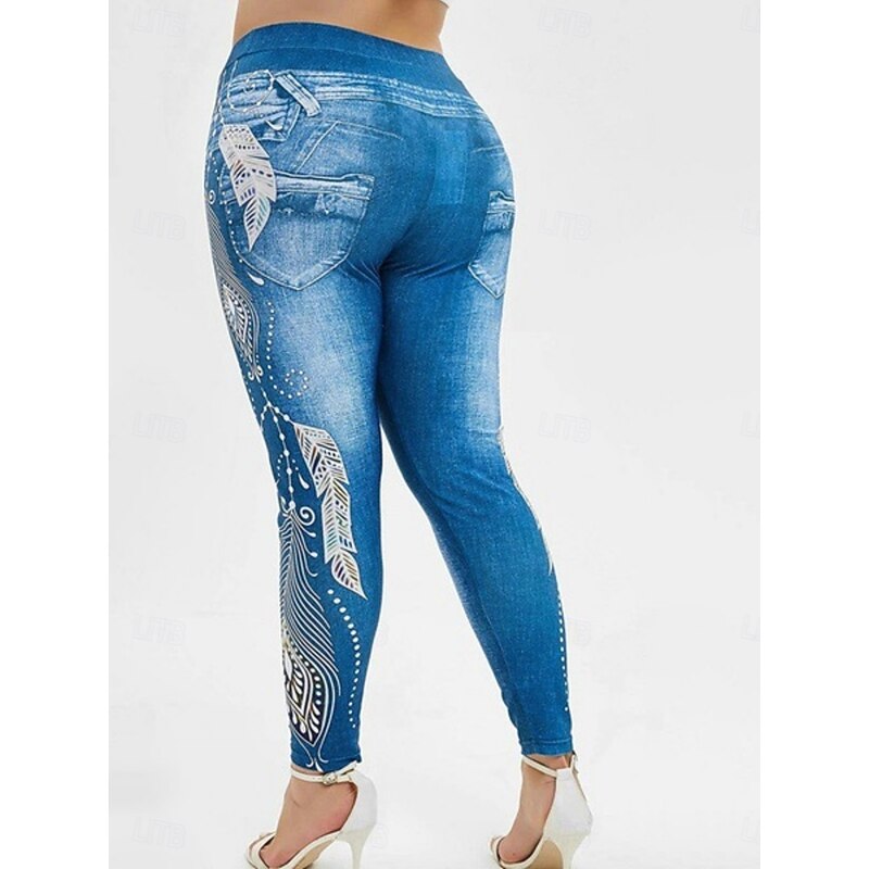 Women's Leggings Trousers 3D Print Vacation Vintage Fashion Full Length High Waist Graphic Soft Comfortable Micro-elastic Outdoor Street Black Wine Dark Blue Light Blue Summer Spring Slim Fit3