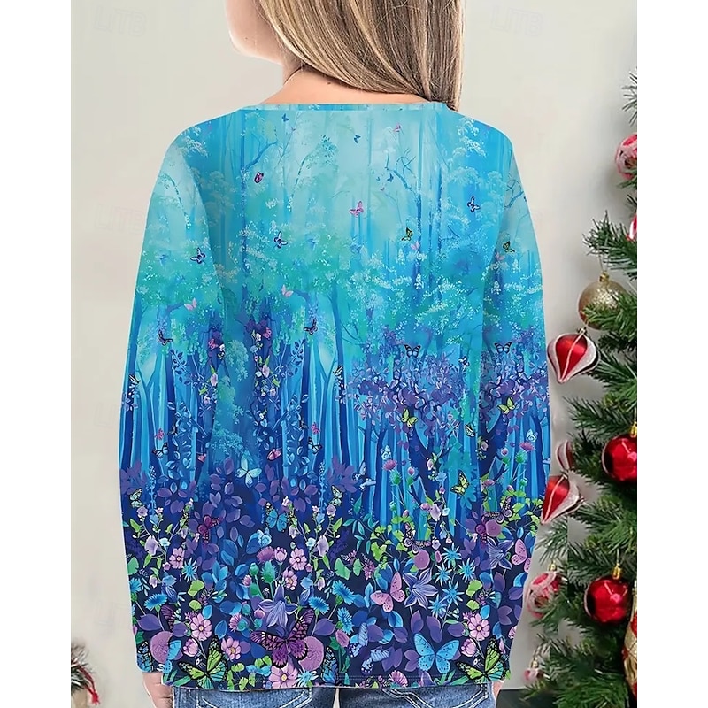 Girls' 3D Floral Butterfly T shirt Tee Long Sleeve Spring Fall Fashion Basic Kids 4-12 Years Crew Neck Outdoor Casual Daily Regular Fit4