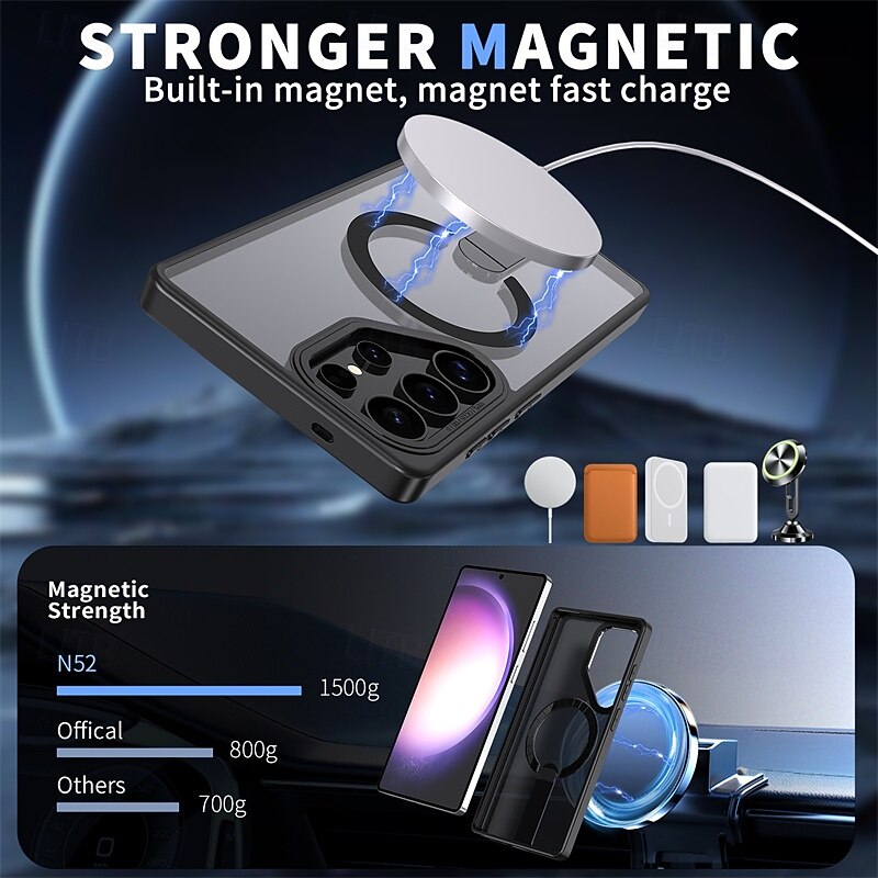 Phone Case For Samsung Galaxy S25 S25 Edge S24 Ultra Plus S24 FE S23 S22 Back Cover Magnetic Adsorption with Stand Holder Support Wireless Charging Shockproof TPU Acrylic2