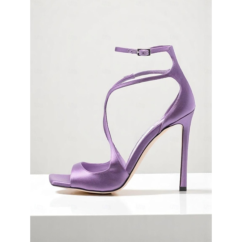 Women's Lavender Satin Crisscross Stiletto Heels - Elegant Open Toe High Heel Sandals for Cocktail Parties and Evening Events4