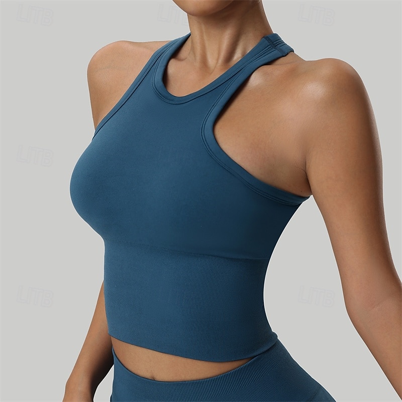 Women's Solid Colored Workout Tank Top Sport Shirt Sports Tank Top Seamless Shockproof Breathable Tennis Golf Pickleball Racerback Dark Grey Black Blue Tennis Clothing