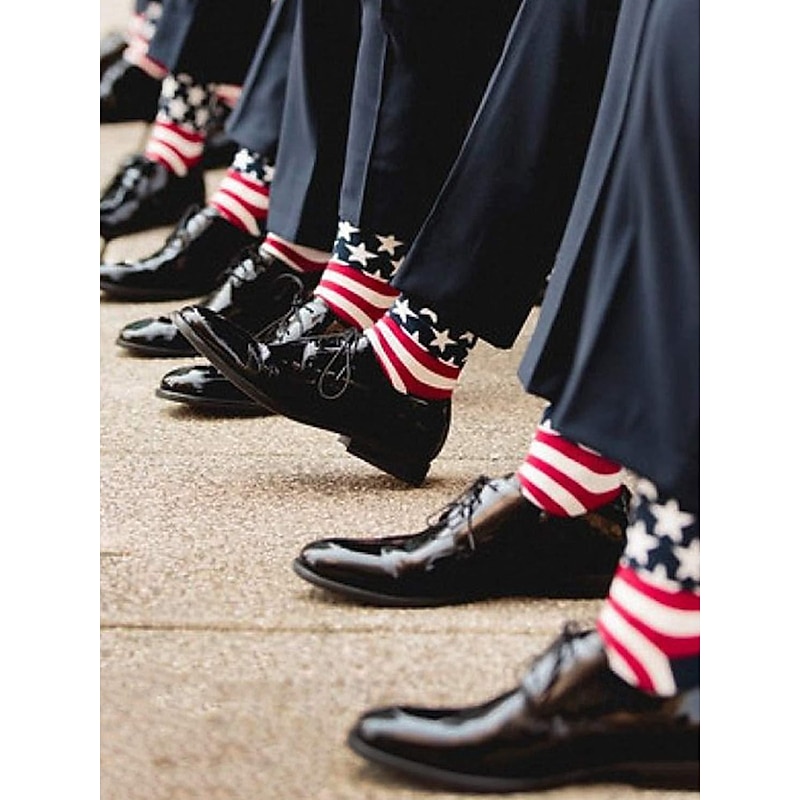 Men's USA Flag Socks with Stars and Stripes Design - Patriotic Cotton Crew Socks for Independence Day, Sports and Casual Wear