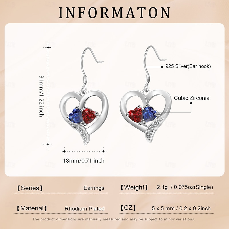 Birthstone Heart Earrings Custom Made, Romantic Mother's Day Gift for Mom, Valentine's Day Gift for Lover, Sweet Christmas, Anniversary, Birthday Gift for Wife or Grandmother, Symbol of Everlasting Love2