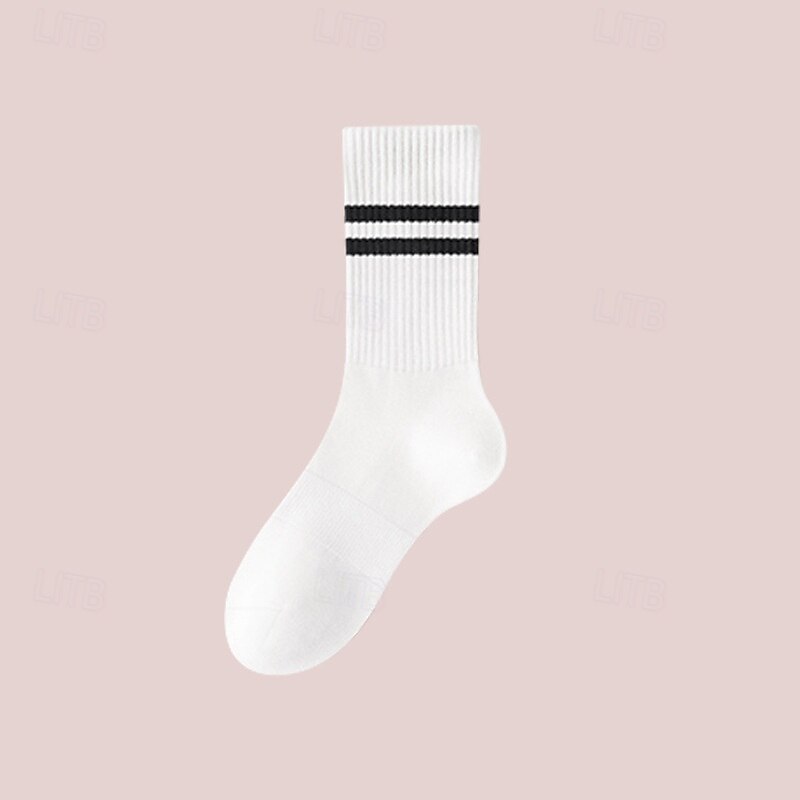 Sports Socks Tennis Socks 1 Pair Women's Socks Breathable Tennis Basketball Running Jogging Pickleball Sports Stripes Cotton Black White Blue
