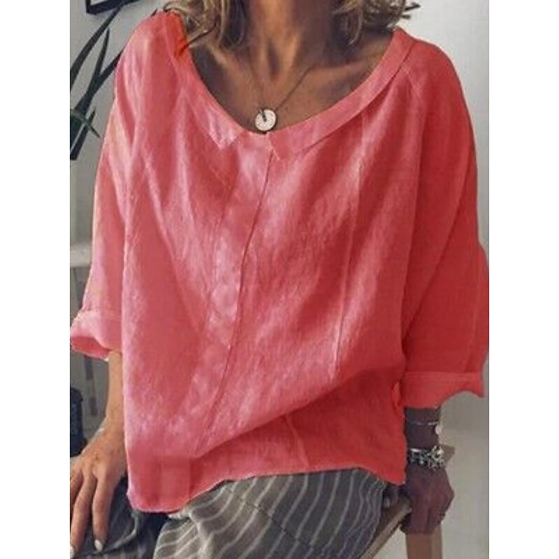 Women's Cotton Linen Shirts Solid Color Daily Modern Long Sleeve Crew Neck Regular Tops Daily Holiday Yellow Pink Blue Green Summer4