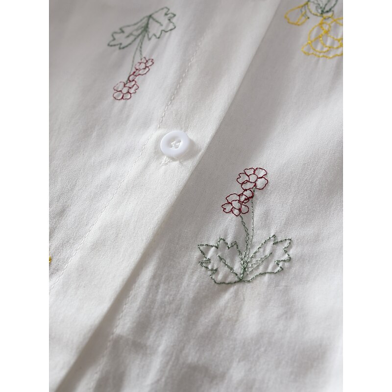 Women's Shirt Solid Color Floral Casual Boho 3/4 Length Sleeve Elbow Sleeve Shirt Collar Regular Tops Daily Going out Embroidered White Summer3