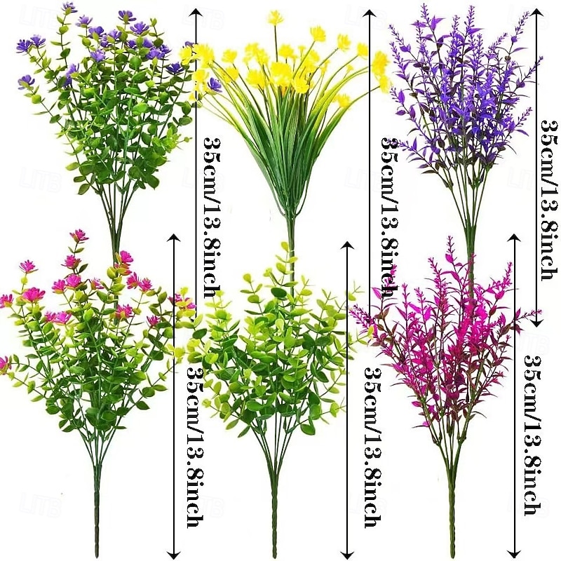 6 Bundles Artificial Flowers for Outdoors, Faux Calla Lily and Spring Grass Bouquets, UV Resistant Plastic Fake Plants for Garden, Wedding, Home, Hotel Decoration2