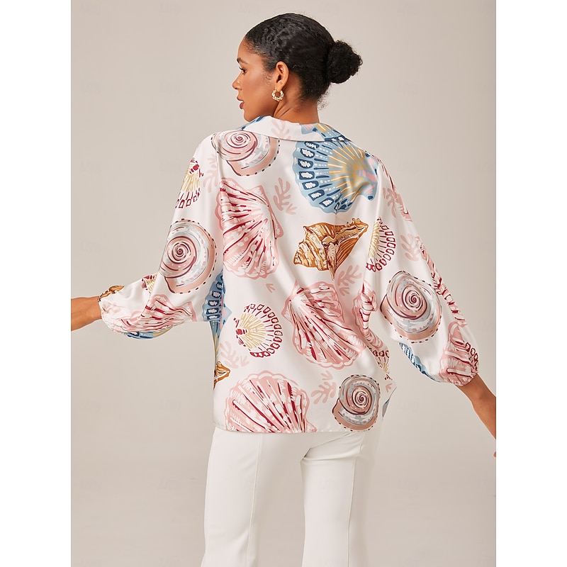 Shell Print Relaxed Fit Overhead V-Neck Blouse2