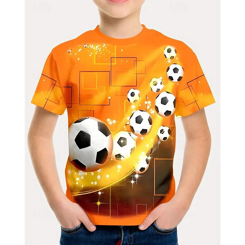 Boys 3D Football T shirt Tee Short Sleeve Summer Spring Fashion Basic Kids 4-12 Years Crew Neck Outdoor Casual Daily Regular Fit