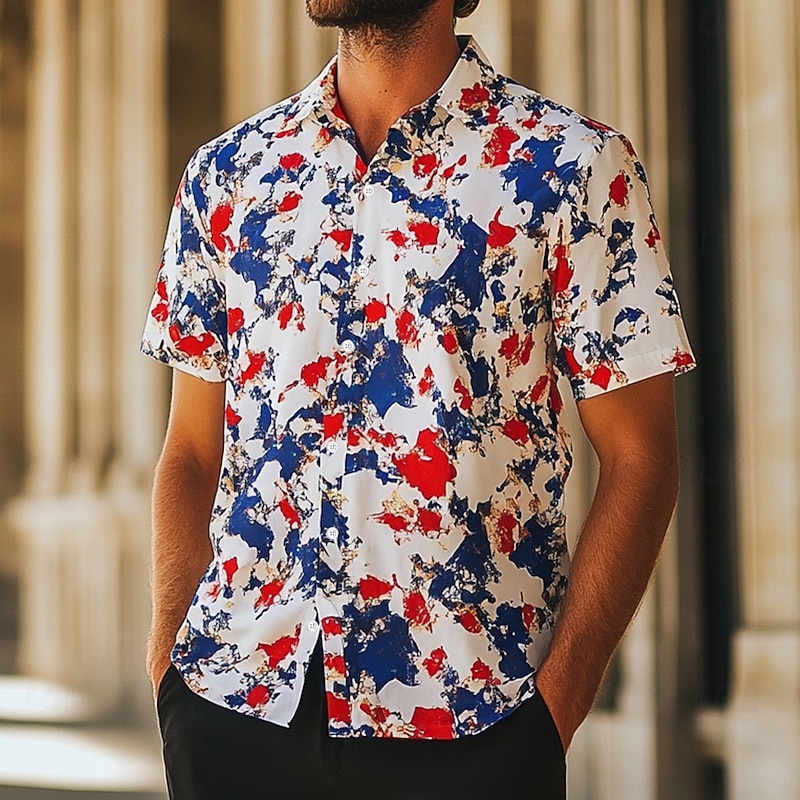 Bastille Day Men's Patriotic French Flag Shirt Summer Shirt Button Up Shirt Short Sleeve Fashion Casual Holiday Festival Summer Spring Turndown 3D Print Collared Shirts White 1 White2