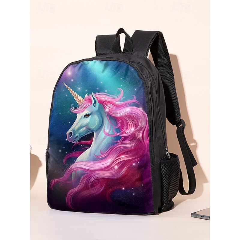 Girls 3-Piece Unicorn Backpack Set - Galaxy Print School Bag with Lunch Bag Crossbody Bag and Pencil Case for Elementary School Students and Back to School3