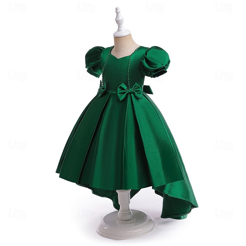 Kids Girls' Party Dress Solid Color Short Sleeve Special Occasion Princess Sweet Polyester Asymmetrical Party Dress Summer Spring Fall 4-12 Years Pink Wine Dusty Blue3