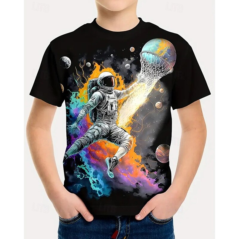 Boys 3D Astronaut T shirt Tee Short Sleeve Summer Spring Fashion Basic Kids 4-12 Years Crew Neck Outdoor Casual Daily Regular Fit2