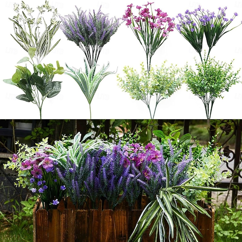 18 Bundles Artificial Flowers and Greenery for Outdoor Decor, Realistic Faux Monstera Leaves, Durable Garden Plant Set for Patio and Yard Decoration