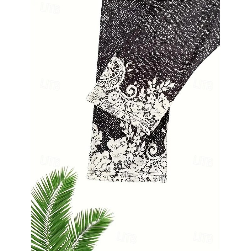 Women's Leggings Capri Pants High Elasticity Vacation Vintage Fashion Calf-Length Mid Waist Floral Graphic Printing Breathable Soft Stretchy Vacation Street Causal Robin's Egg Blue Black3