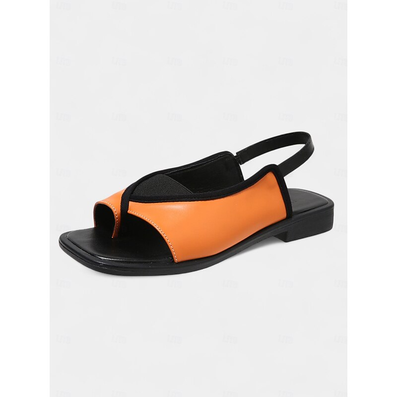 Women's Orange and Black Open Toe Slingback Sandals - Casual Flat Comfort Shoes for Summer Daily Dates and Weekend Outings2