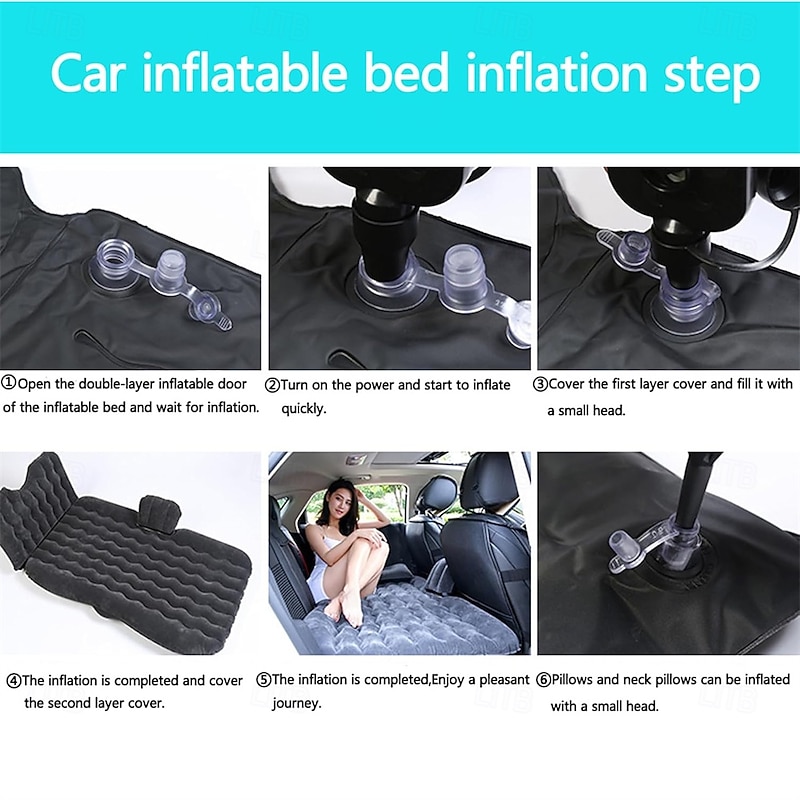 Inflatable Car Air Mattress Back Seat Bed Inflatable Car Air Mattress with Pump Thickened Backseat Travel Bed for Road Trip Camping3