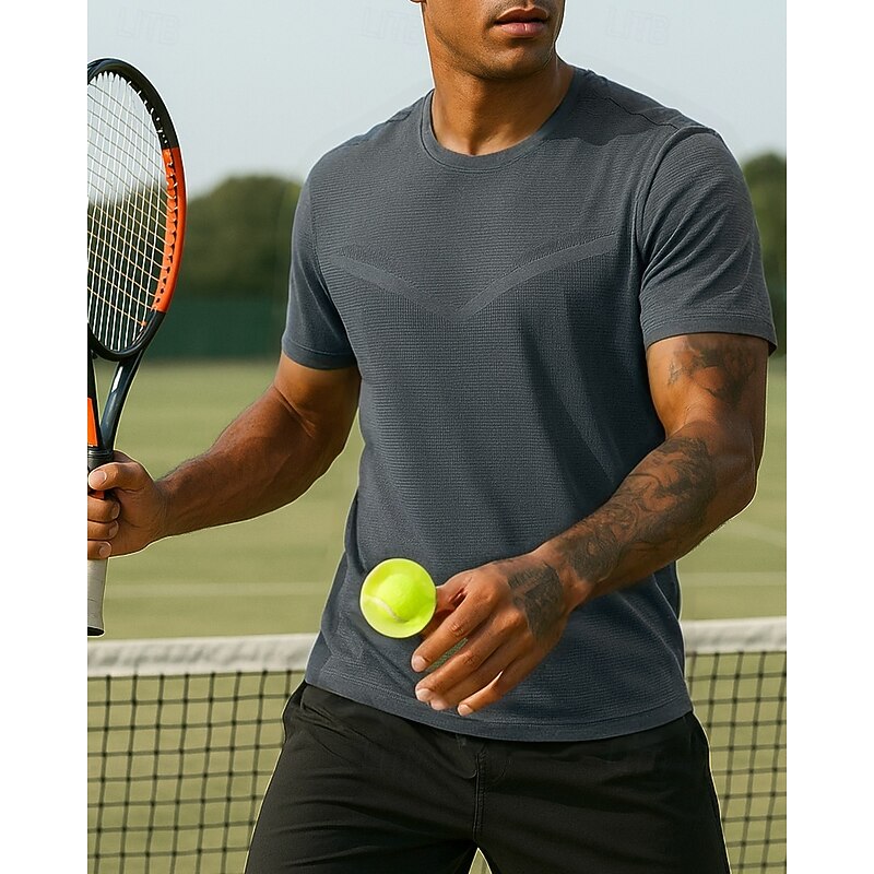 Men's Solid Colored Tennis Tee Short Sleeves Sweat-Wicking Moisture Wicking Breathable Tennis Golf Pickleball Crew Neck Army Green Blue Green Tennis Clothing4