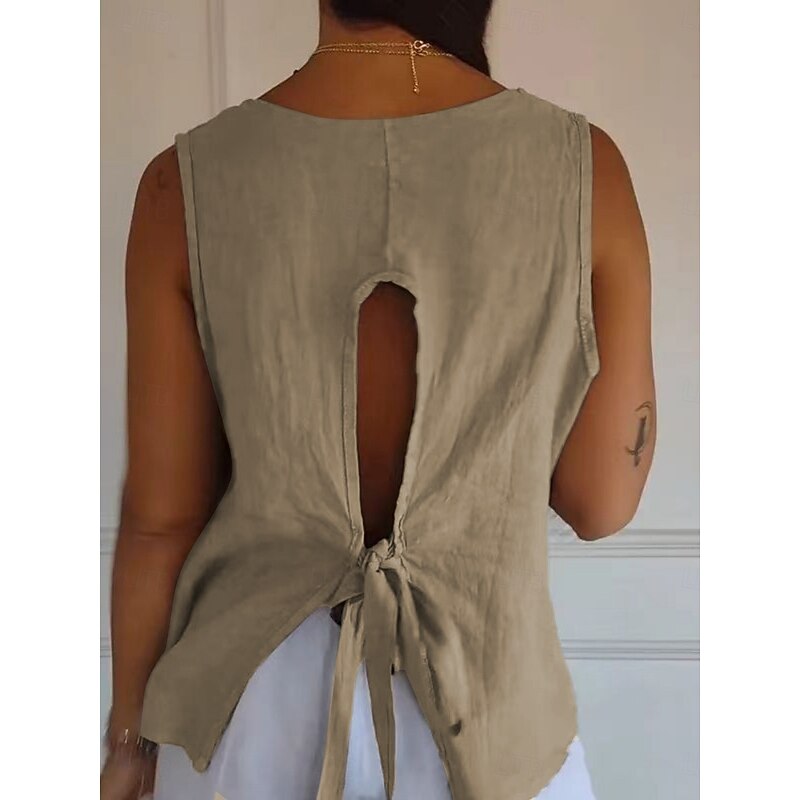 Women's Cotton Linen Shirts Solid Color Daily Modern Long Sleeve V Neck Regular Tops Daily White Blue Khaki Summer - Main Image