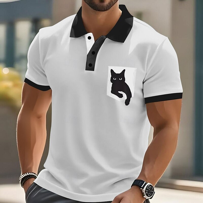 Men's Animal Cat Polo Short Sleeve Polo Shirts Collared Shirts Business Casual Outdoor Athleisure Daily Wear Buttons 3D Print Summer White Light Green Light Brown2