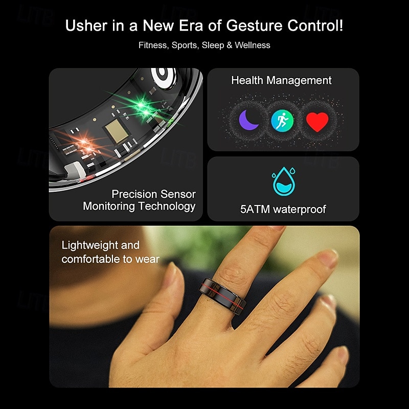 Smart Ring with Touch Control for iPhone Android – Fitness Tracker, Step Counter, Sport Mode, Waterproof, Magnetic Charging, App Sync Ring3