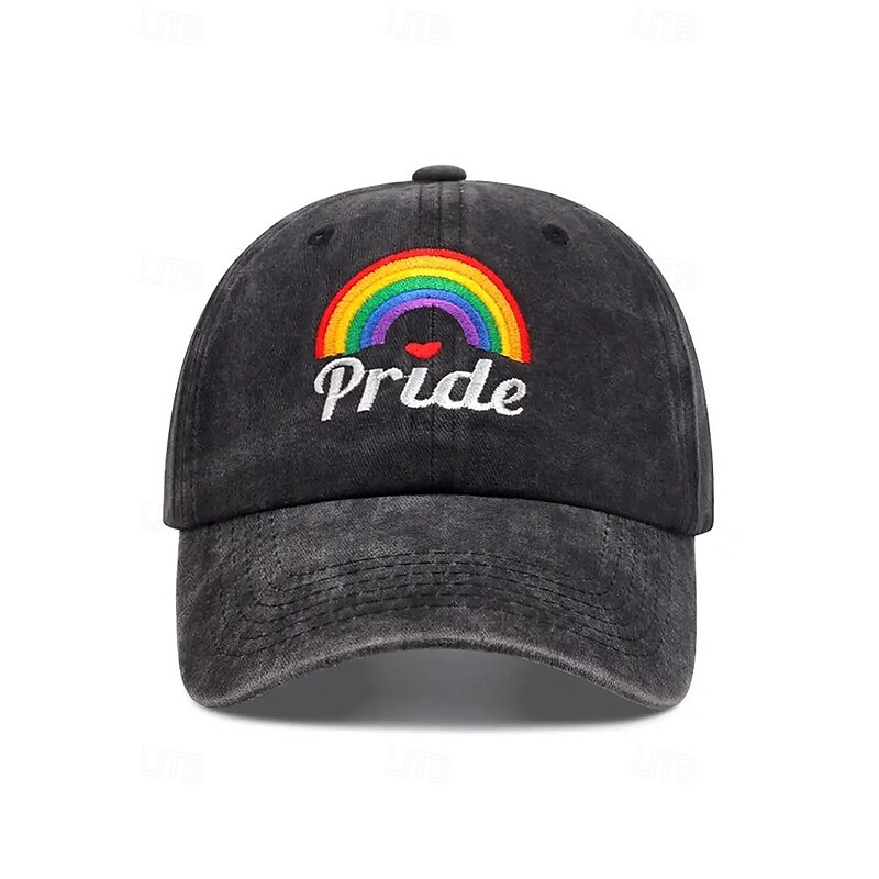 Women's Distressed Denim Pride Hat with Embroidered Rainbow and Hearts - Adjustable LGBTQ Baseball Cap for Pride Parades, Festivals and Casual Wear3