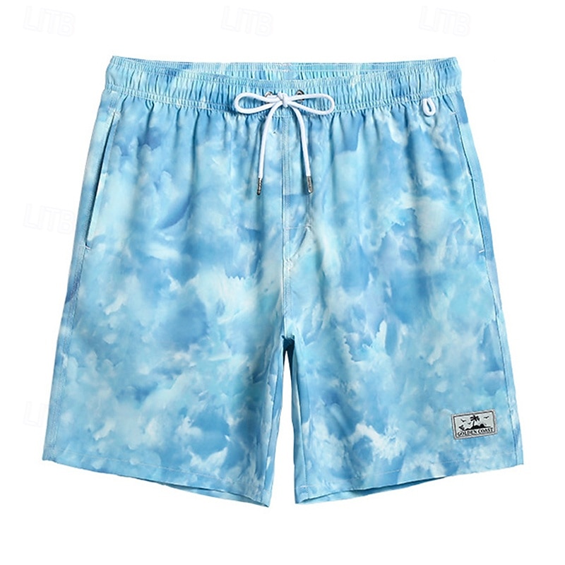 Men's Swim Shorts Board Shorts Swim Trunks Print Quick dry Breathable Drawstring Elastic Waist Vacation Beach Hawaiian Casual Blue4