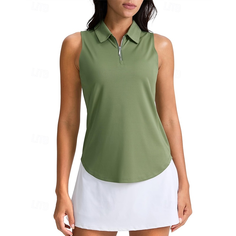 Women's Solid Colored Tennis Shirt Sleeveless UPF50+ Quick Dry Tennis Golf Badminton Zip Collar Tee Tshirt Top Black Navy Blue Green Tennis Clothing