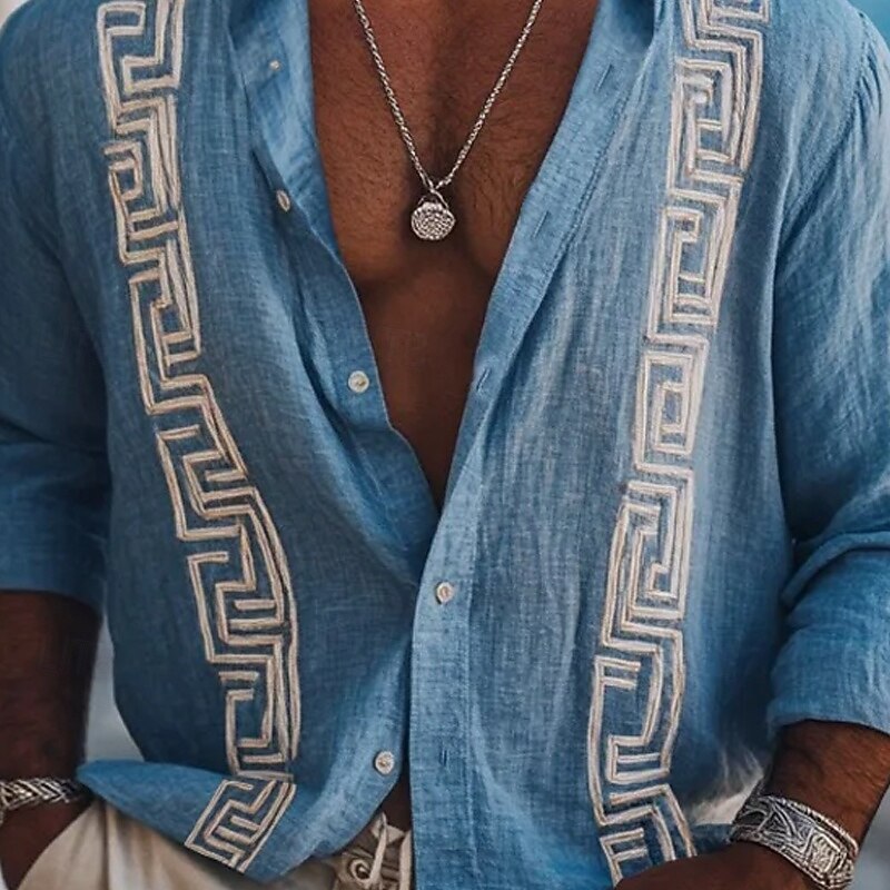 Men's Shirt Guayabera Shirt Summer Shirt Beach Wear Button Up Shirt Solid Color Vacation Holiday Pink Blue Green Long Sleeve Shirt Collar Summer Spring Clothing Apparel2