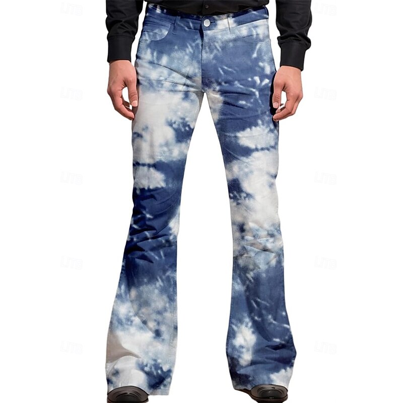 Retro Vintage 1970s Groovy Bell Bottom Pants Flared Trousers Disco mid rise sky Psychedelic Fancy Dress Men's Halloween Carnival Vacation Music Festival Festival Adults' Pants2