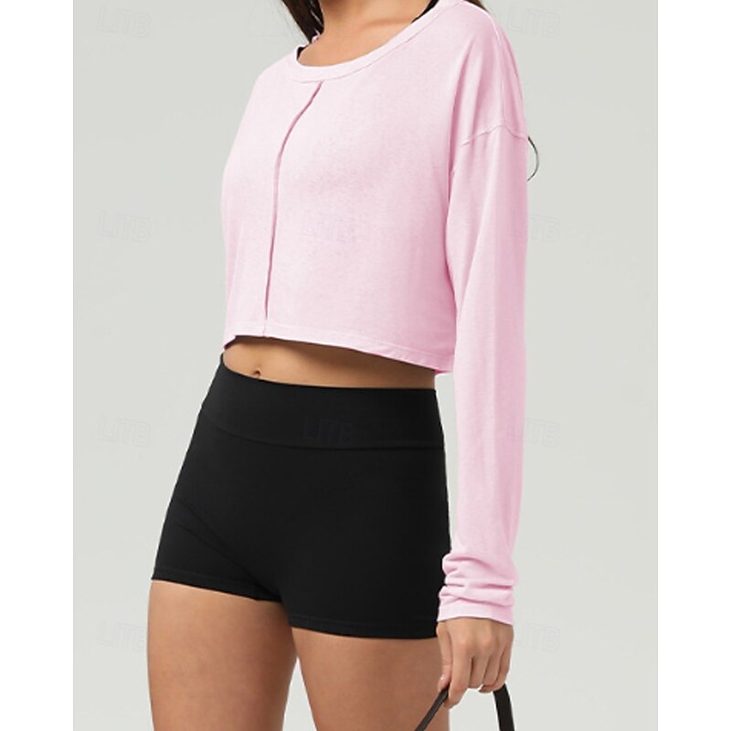 Women's Solid Colored Tennis Top Long Sleeve Cut Out Quick Dry Breathable Tennis Golf Jogging Round Neck White Pink Dark Gray Cotton Tennis Clothing4